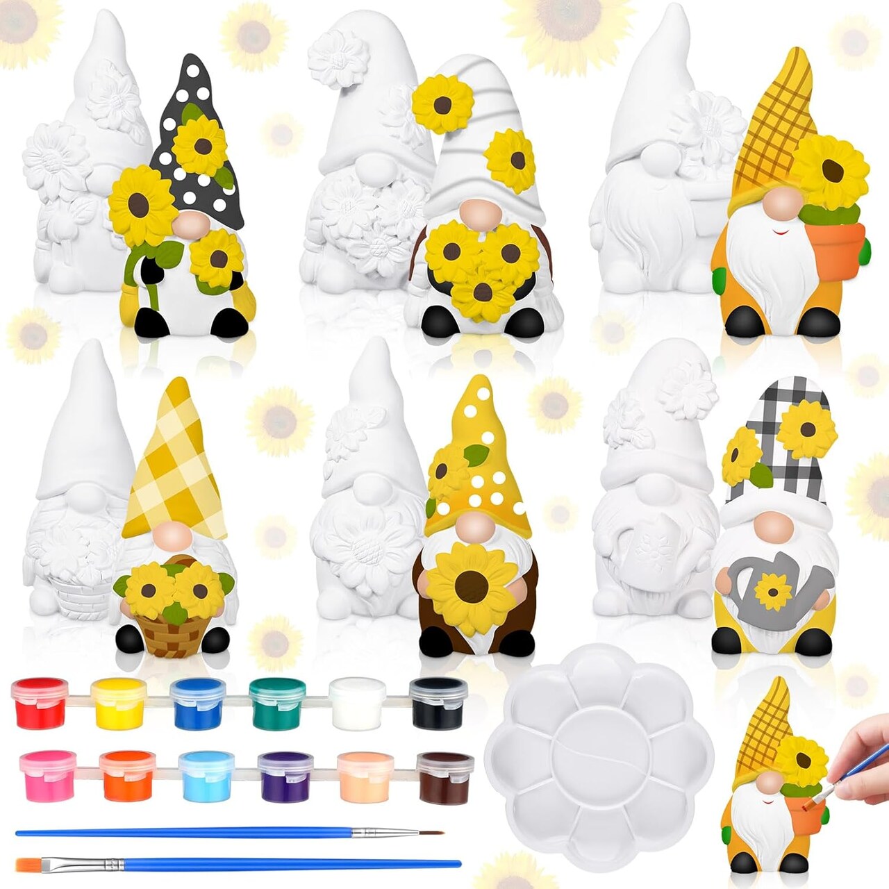 6 Sets Sunflower Gnome Ceramics to Paint Ready to Paint Your Own Ceramic Gnome Statues DIY